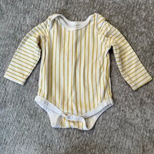 Pehr Organic Cotton Long Sleeve Stripe Bodysuit 3–6M Yellow White Classic
